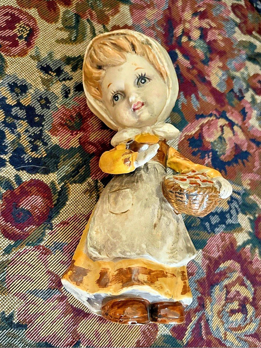 Vintage Mid Century Hummel Style Japan Ceramic Girl Figurine Cottagecore Kitsch